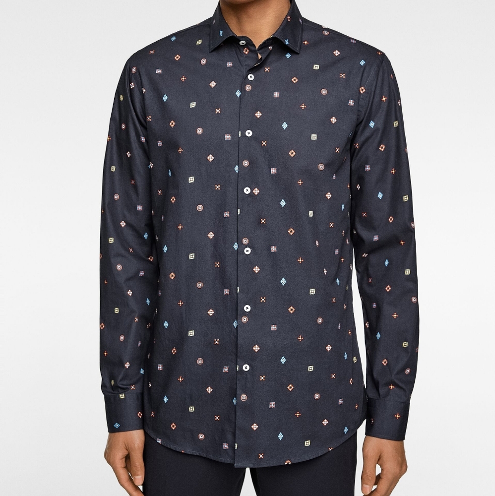 GEOMETRIC PRINT SATIN EFFECT SHIRT